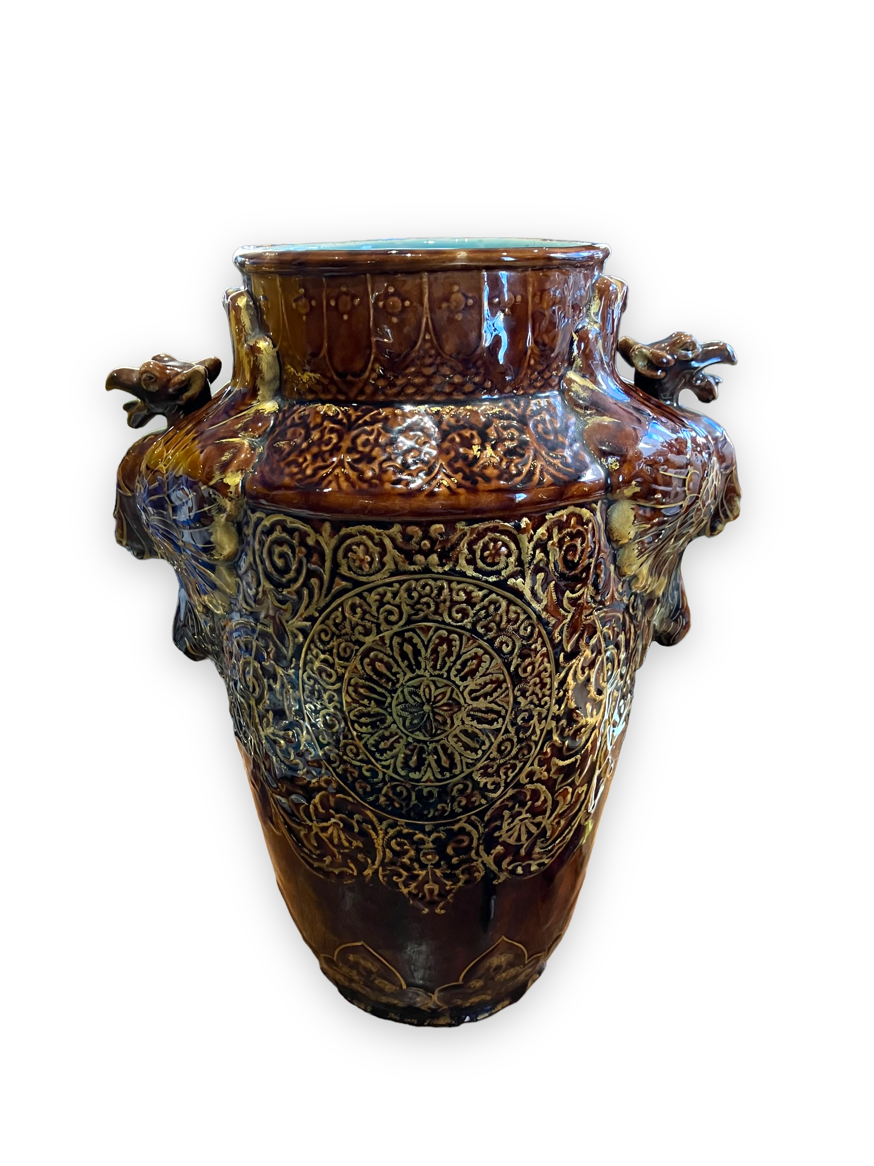 Important Longchamp Griffon vase in golden ceramic