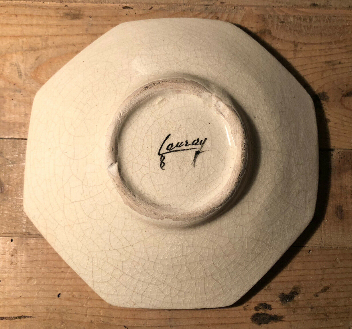 Empty cup pocket in cracked earthenware cherry decoration signed Lauray