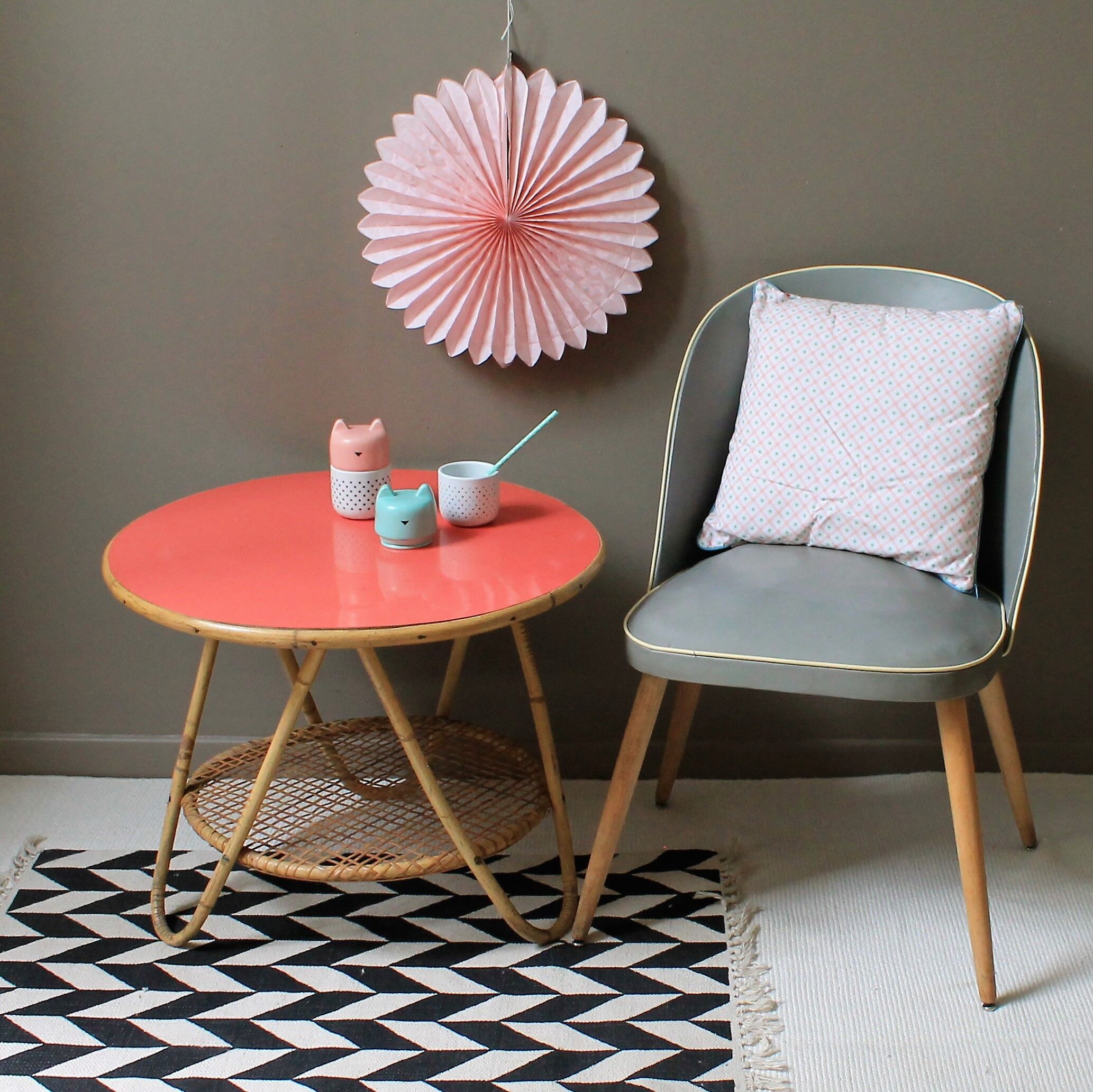 Table vintage rotin & formica