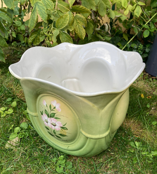 Cache pot art déco très belles nuances de vert