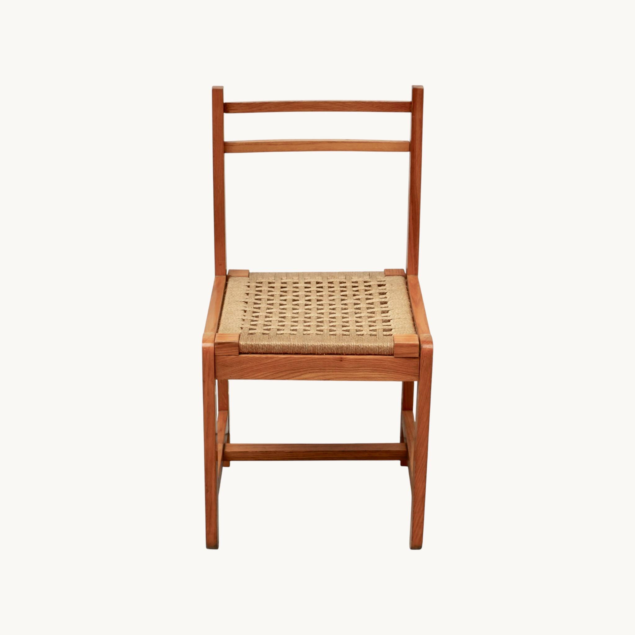 6 light wood chairs with rush seats, Italy, 1960s