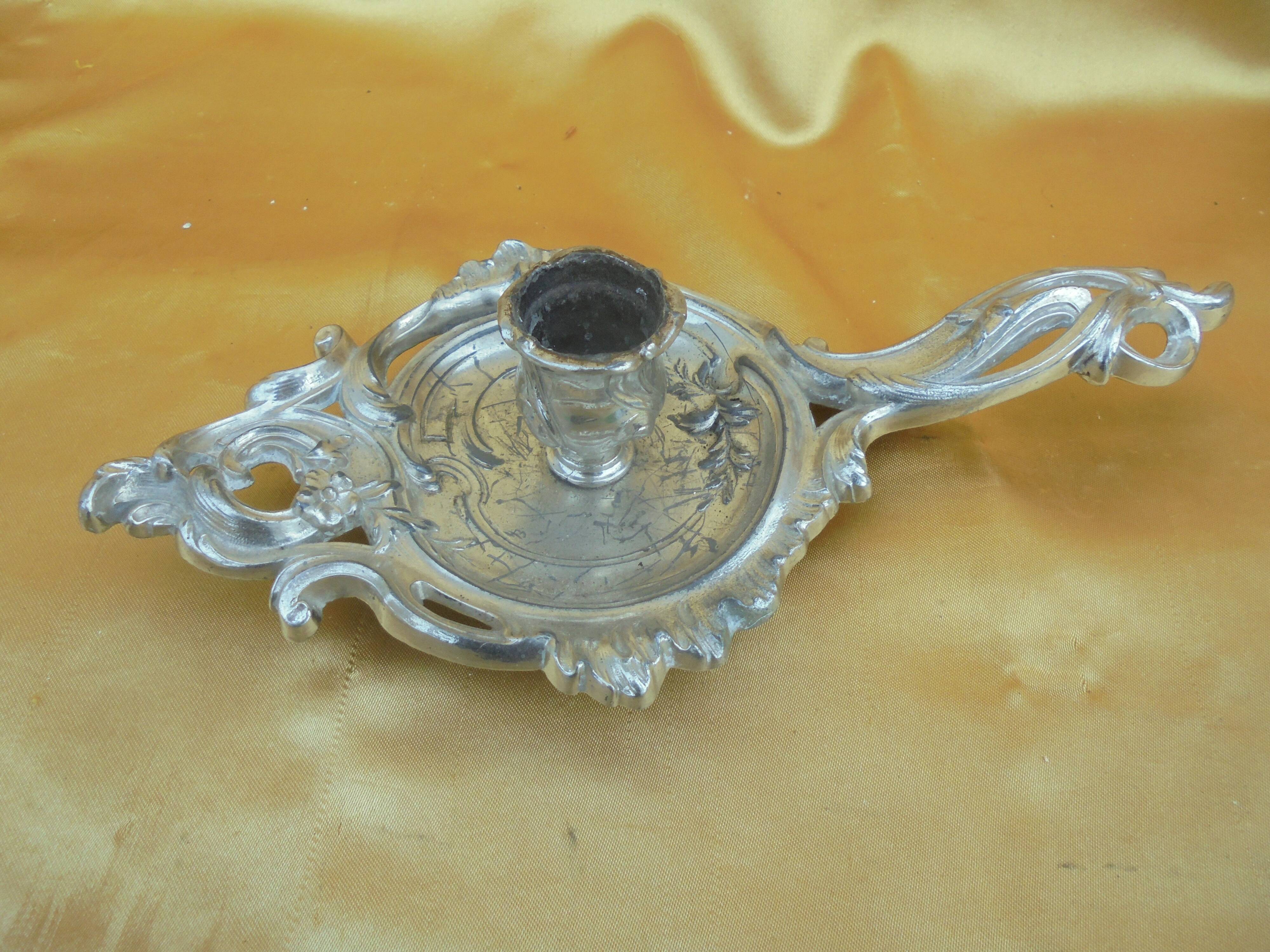 Bronze hand candle holder silver Louis XV style