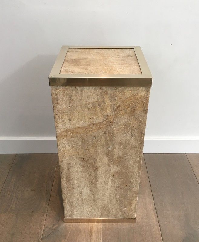 Travertine and brass column by Willy Rizzo
