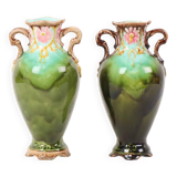 Vases Art Nouveau Barbotine Majolique Français Faïence Antique 19cm