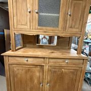 Renovated solid oak dresser – vintage chic country buffet – glass cabinet