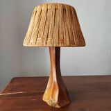 Vintage brutalist lamp from the 60s-70s made of wood and rope.