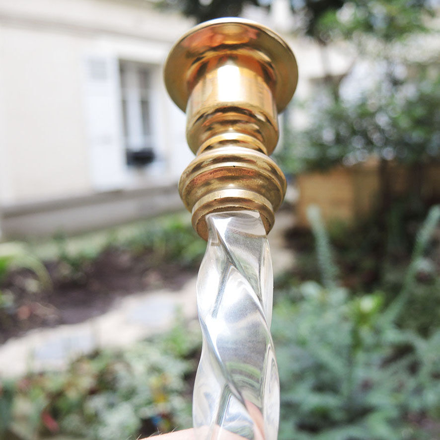 2 antique brass and twisted acrylic candlesticks