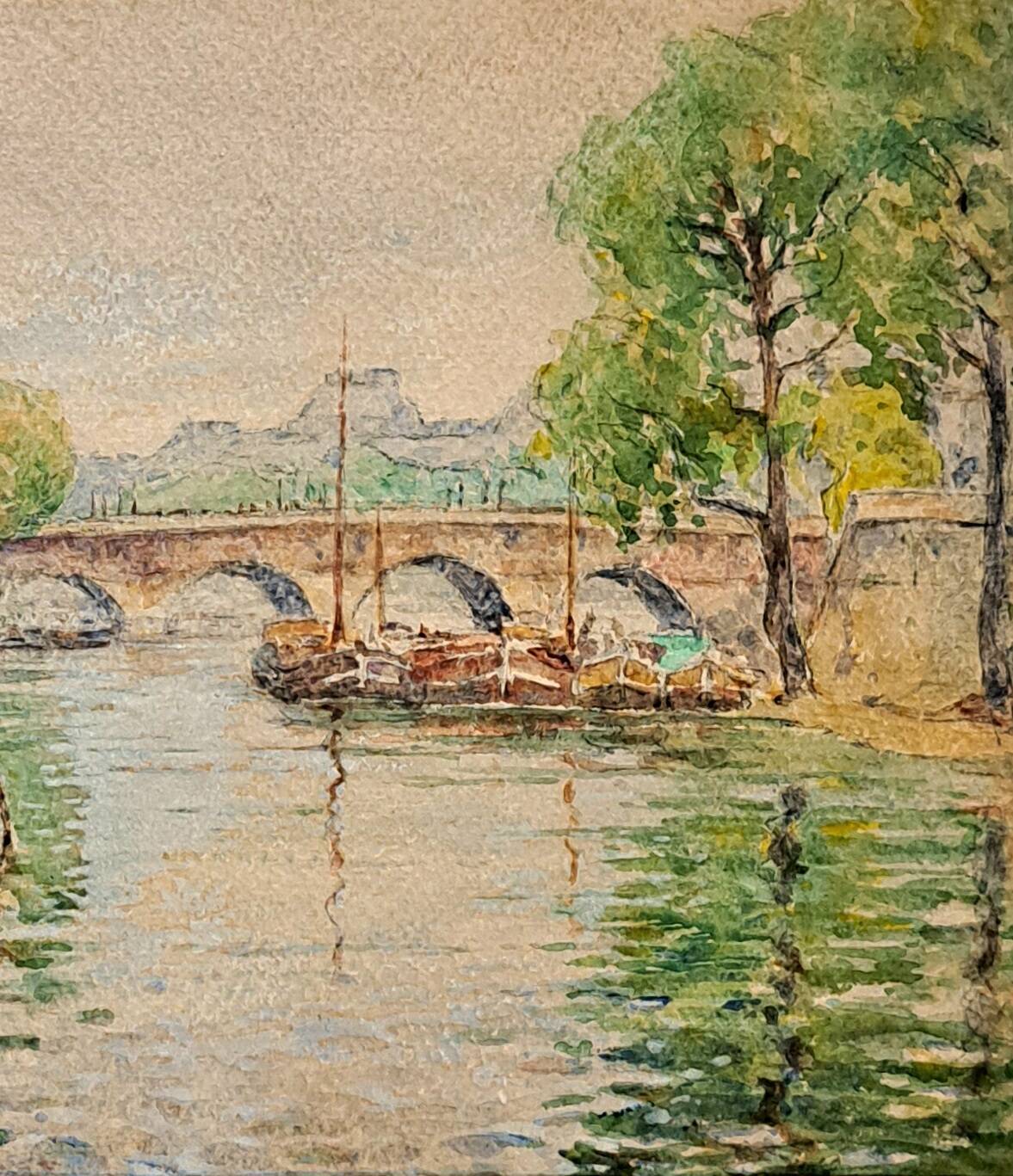 Impressionist watercolour - André Beronneau - Paris, the Seine - 1920
