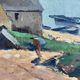 Painting by Paul Morchain, village on the Breton coast (Finistère) and fisherman