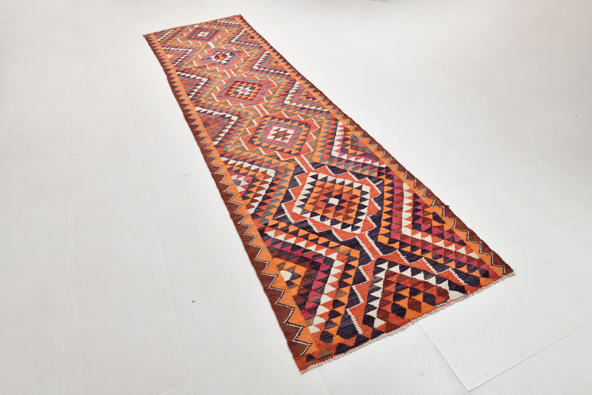 Bold multicolor kilim runner rug,92x395cm