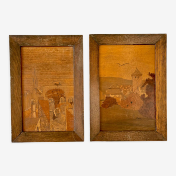 Set of two vintage Alsace wooden frames signed Boll