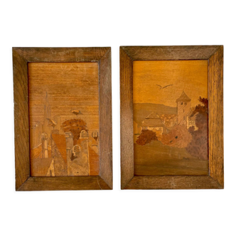 Set of two vintage Alsace wooden frames signed Boll