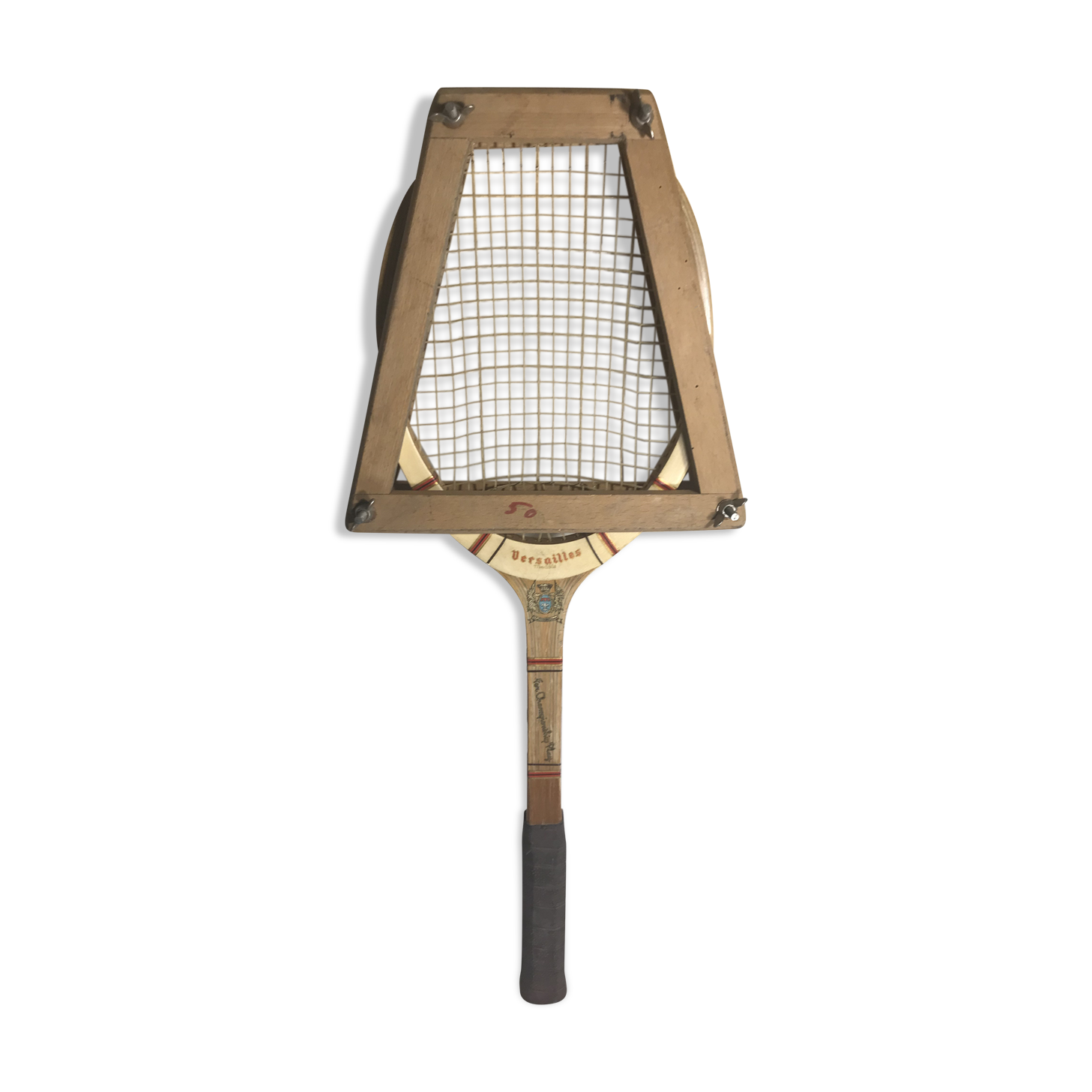 Old tennis racket J. Gauthier versailles wood + leather + protection wood