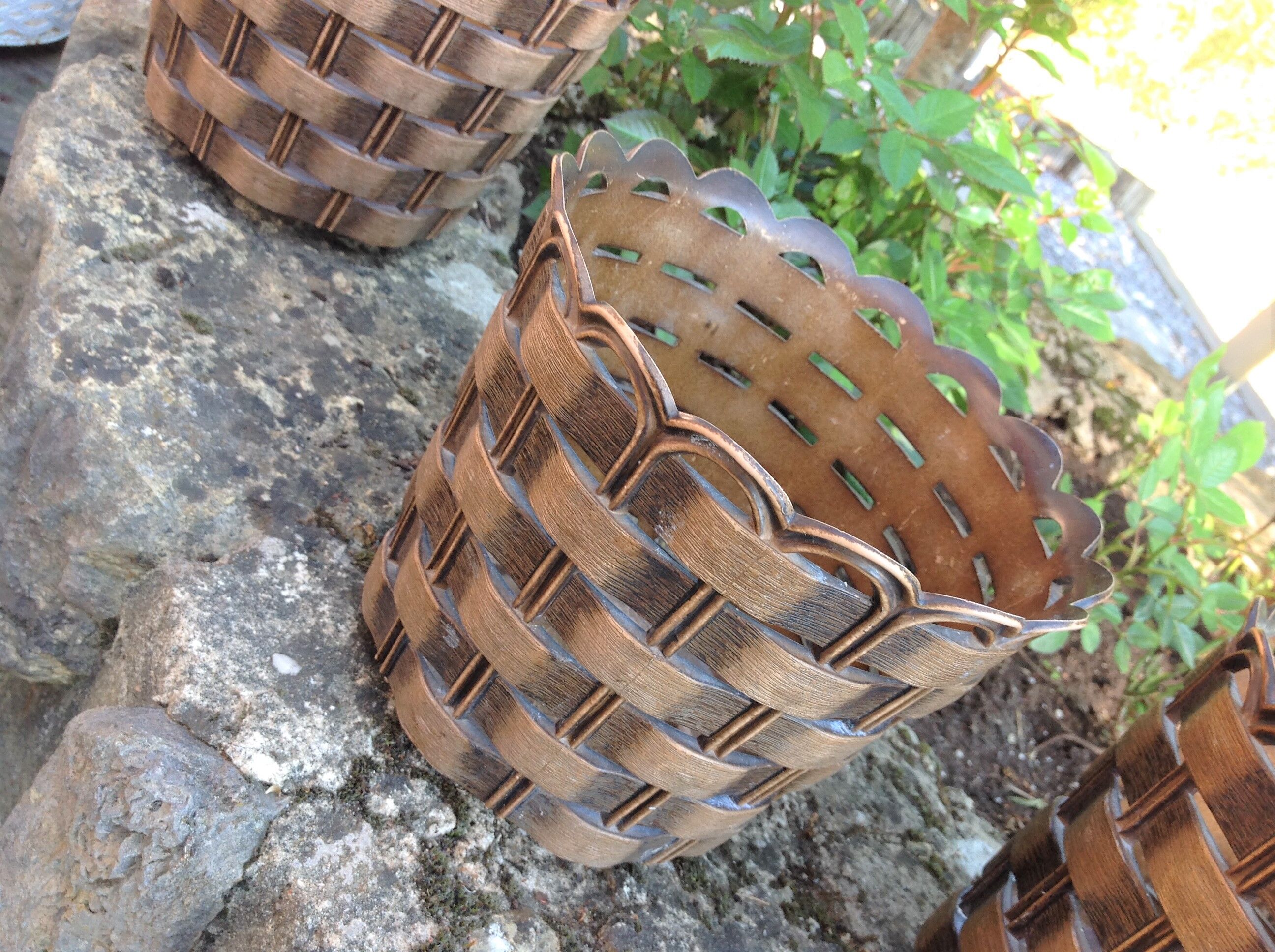 Suite of three cache pots imitation wicker braided by Emsa / vintage 60s-70s