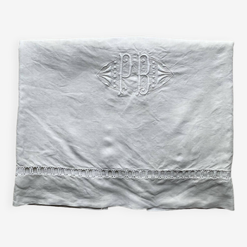 Old hand-embroidered linen sheet