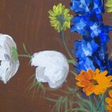 Painting colorful flowers on hardboard still life signed framed