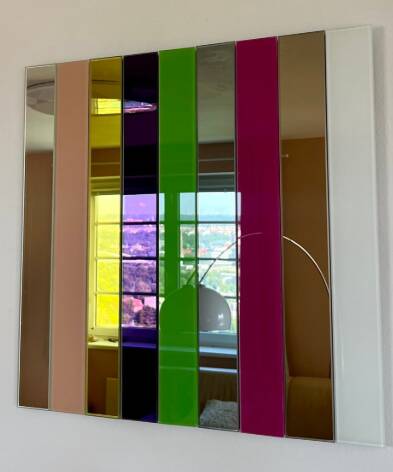 Andrea Lussoli — sculptural wall mirror in coloured glass, signed