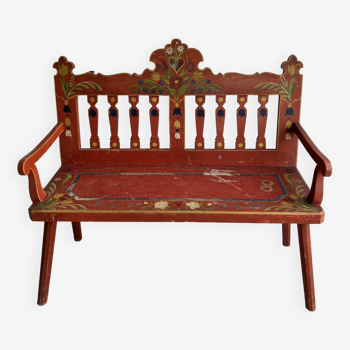 Folk bench in painted wood - Eastern Europe probably Hungary - early 20th century