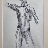 Charcoal study of a male nude, attributed to Maurice de Bus, gilded frame, 26 x 32 cm