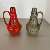 Set of 2 multi-color fat lava op art pottery vase made bay ceramics, germany