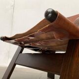 Brutalist Mid-Century Safari Armchair in Wood and Leather, 1960s