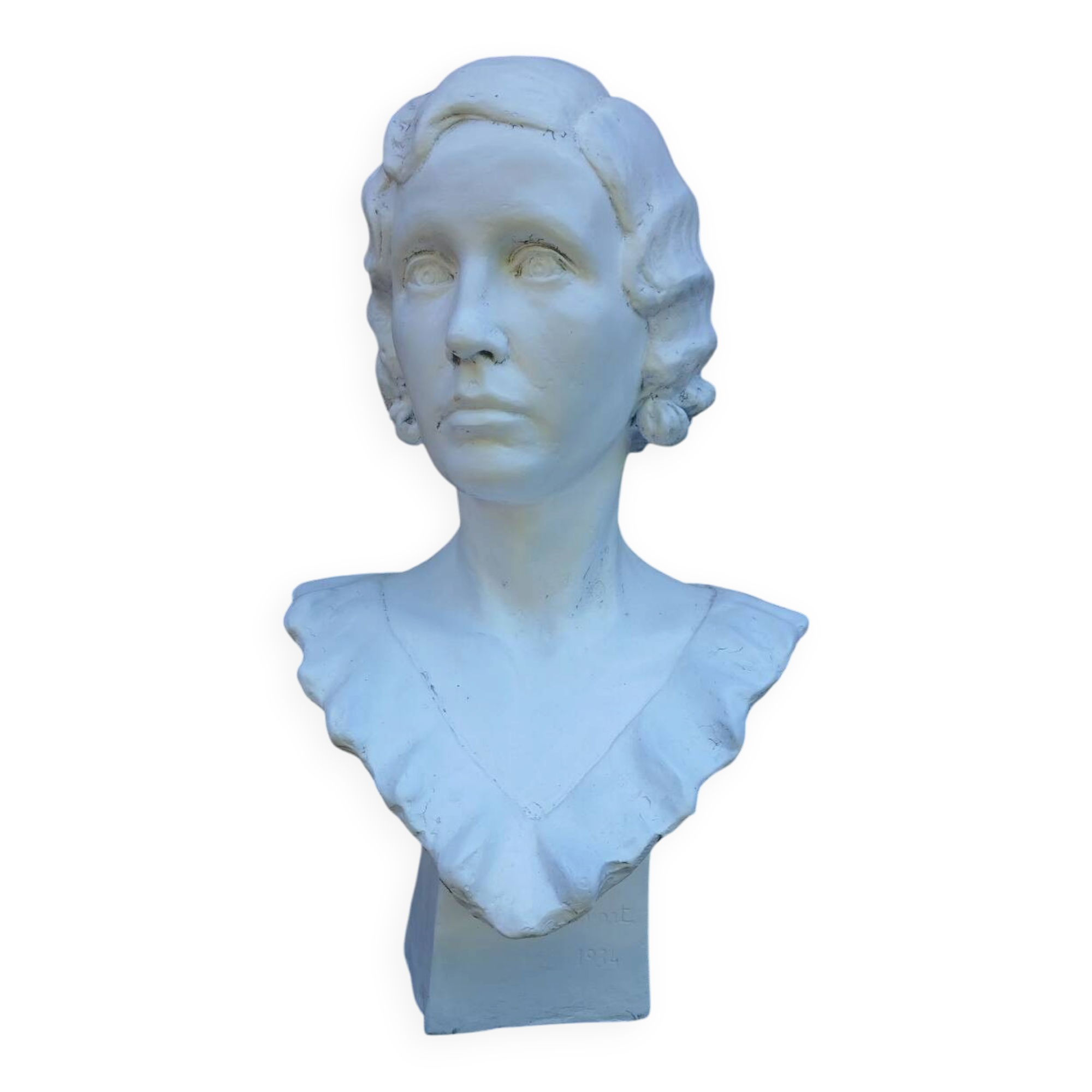 Bust statue of a woman from the 1930s signed by Henri Bacquart.