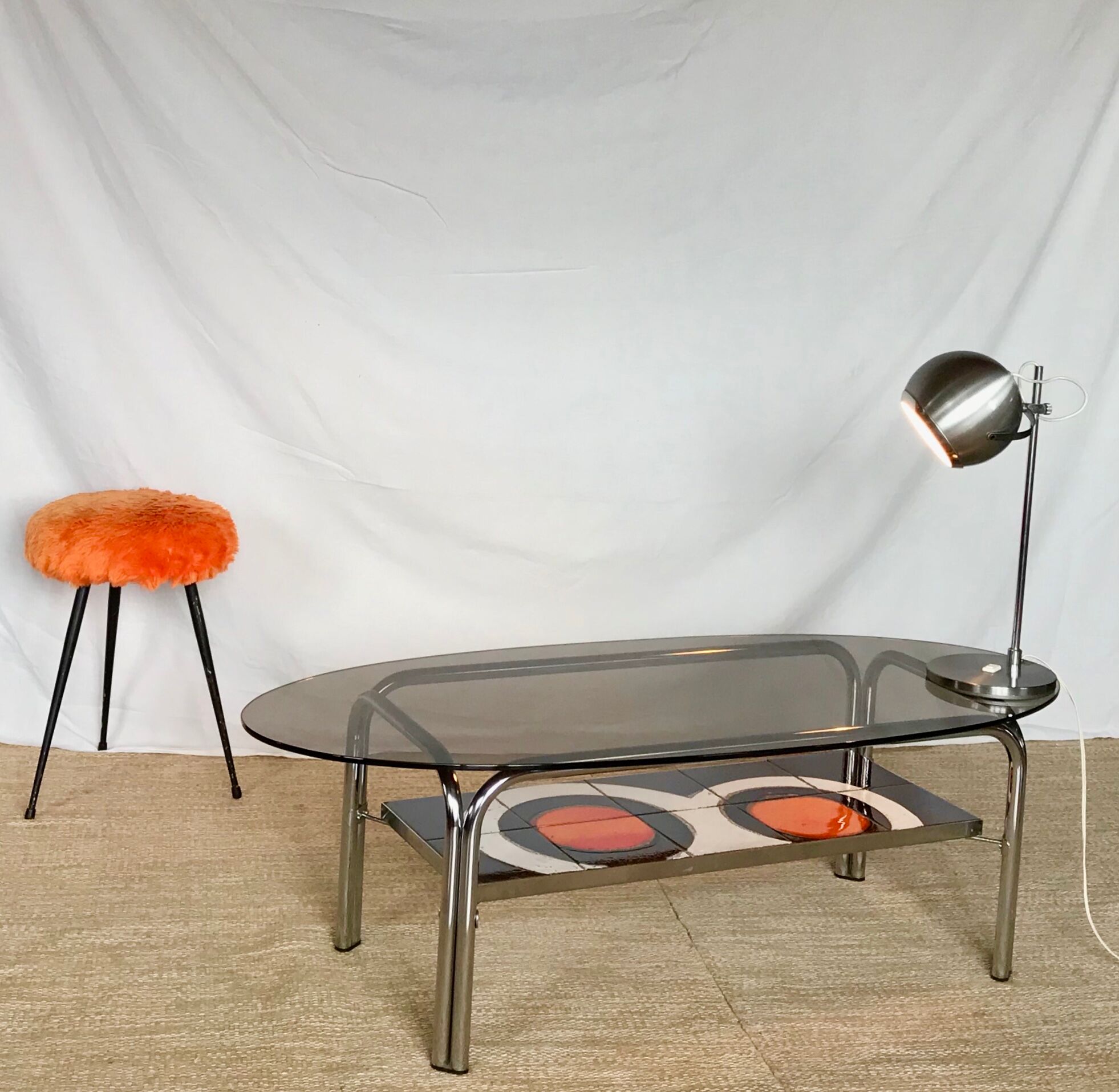 Glass coffee table, ceramics 70