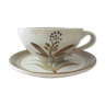 Lunch cup and saucer longchamp in glazed sandstone décor flower year 60