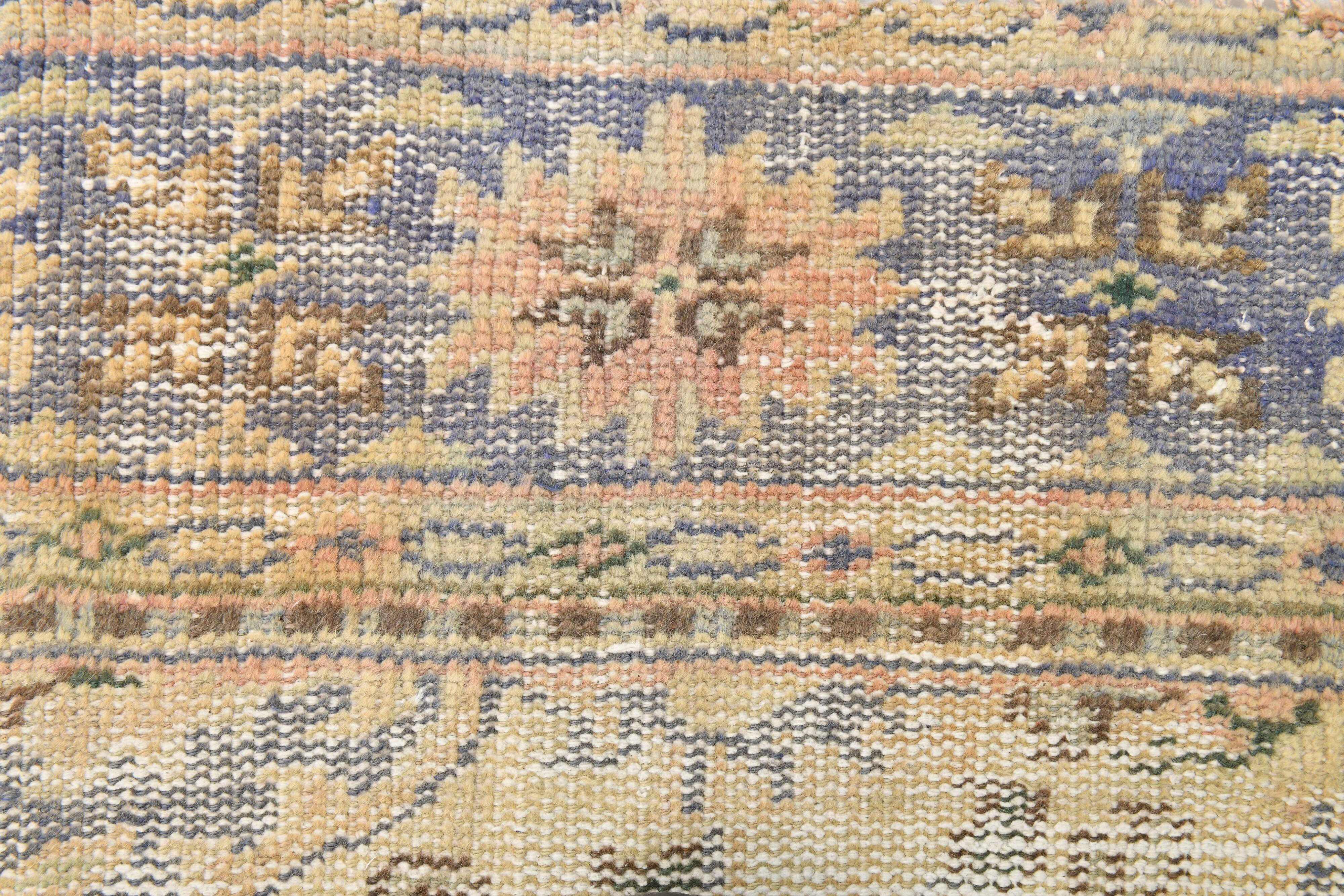 Grand Tapis Oushak Vintage, Laine Fait Main, Pêche et Bleu, 194x267 Cm