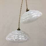 Pair of art deco suspensions in white Clichy glass
