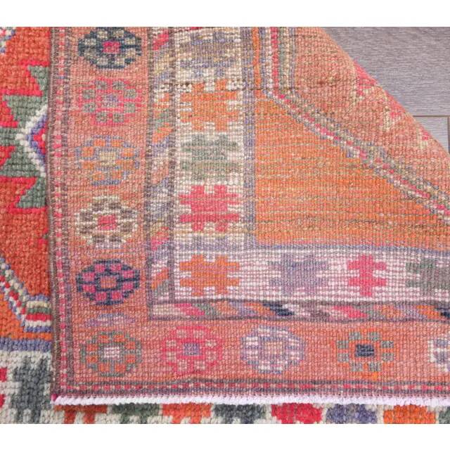 Vintage Turkish Oushak handmade wool cotton orange runner rug 83x336