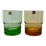 Set of orange and green tinted glasses made in Poland