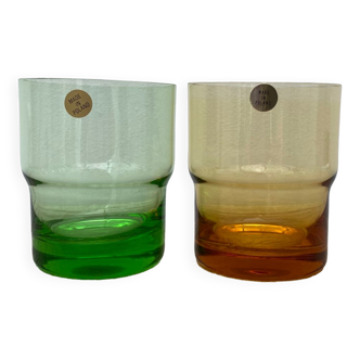Set of orange and green tinted glasses made in Poland
