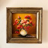 Framed painting on wood - red flowers