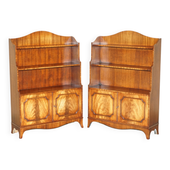 Pair of Open Low Bookcases in Flamed Mahogany