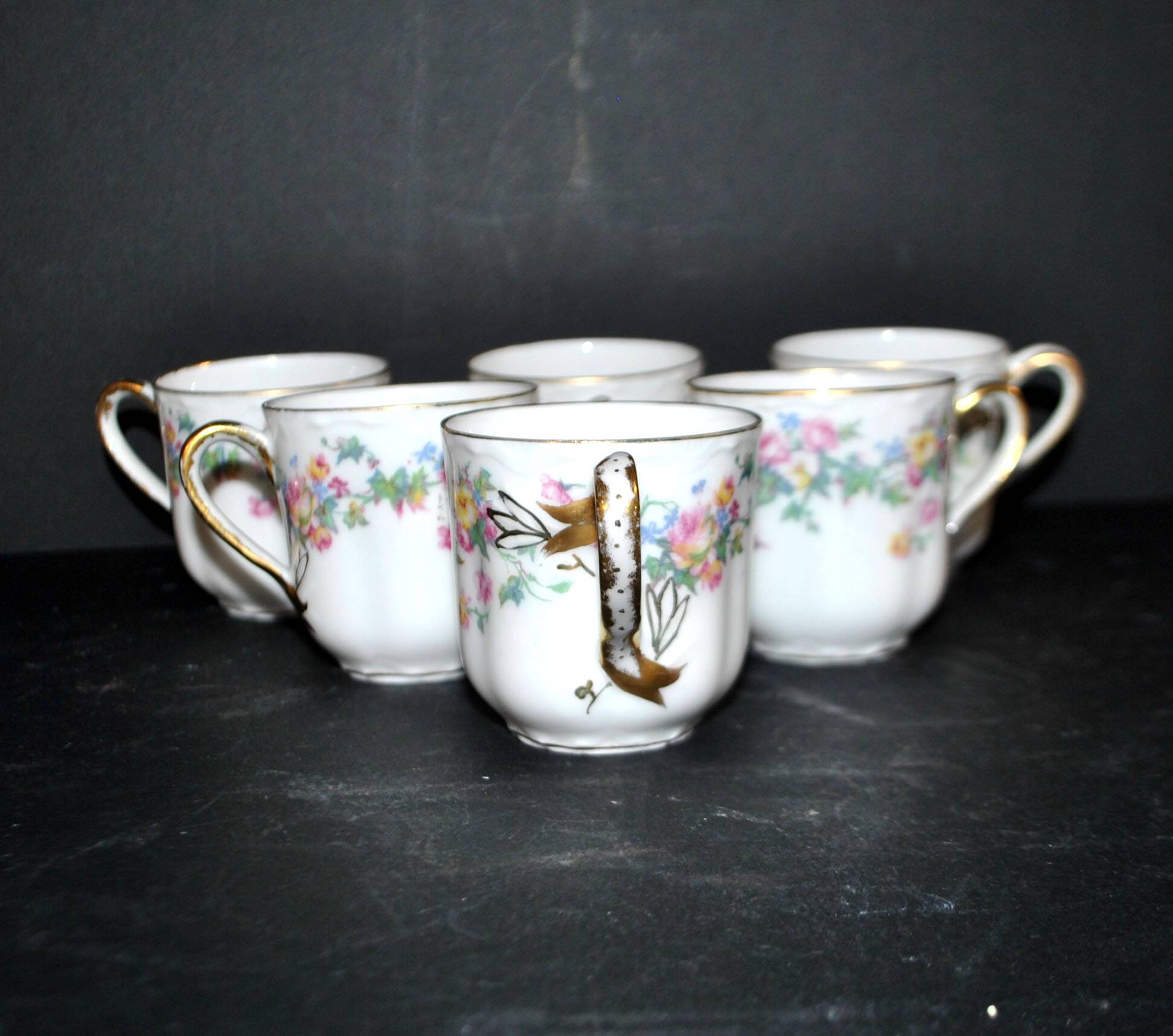Limoges Haviland set of 6 floral porcelain coffee cups