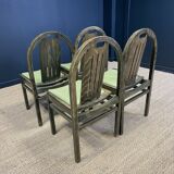 Set of 4 Baumann Argos bistro chairs in wood and green fabric from the 80s France