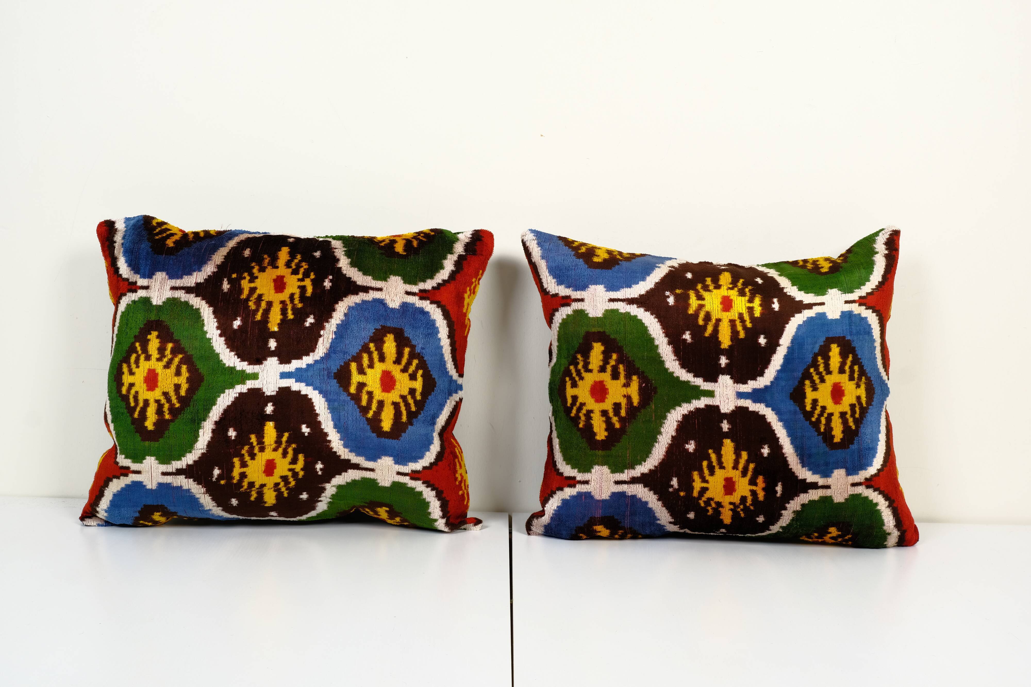Set of two 16" x 20" ikat velvet pillow covers