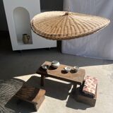 Rattan suspension or shade in the shape of a braided undulating circular tray d:80