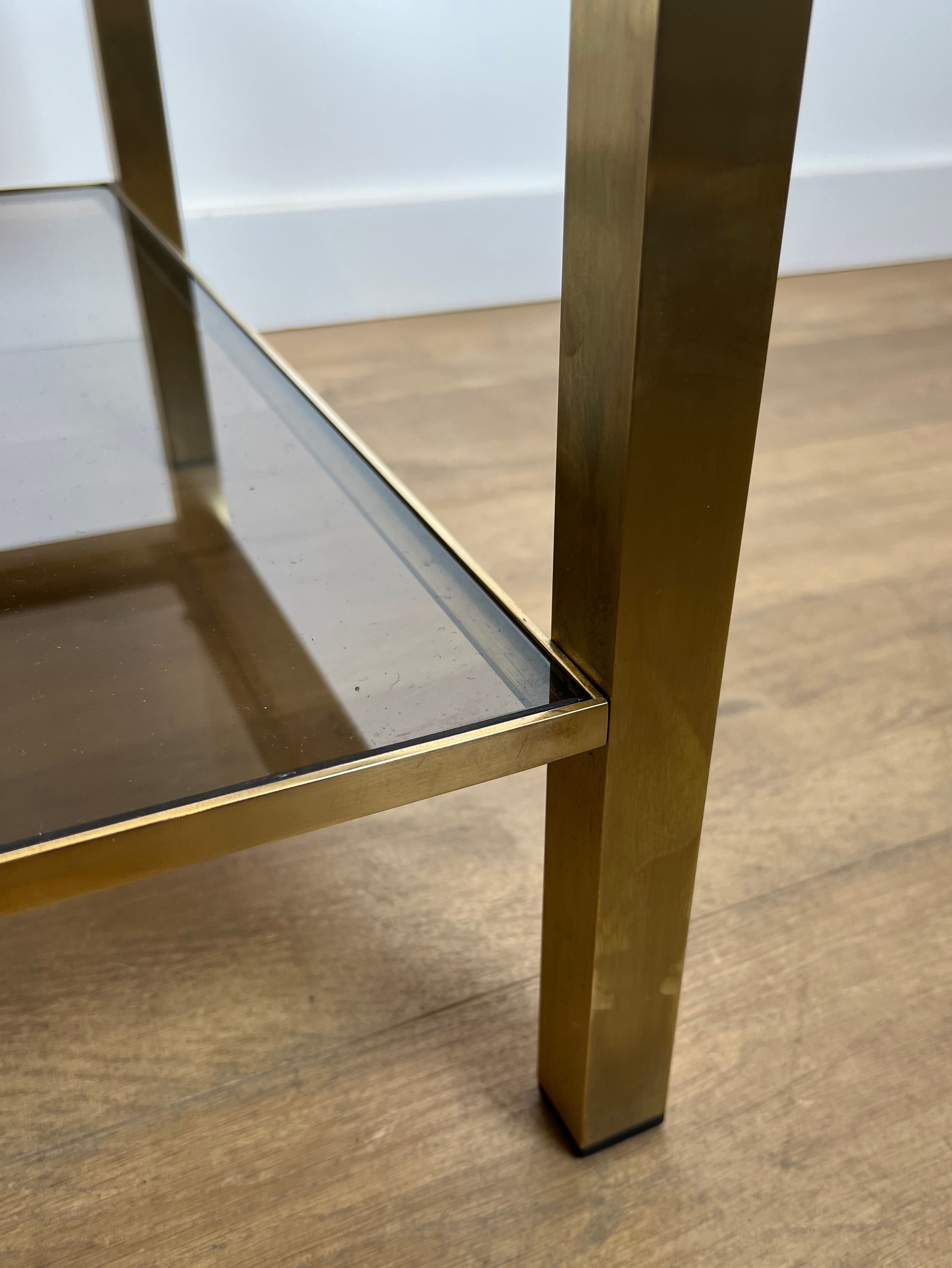Pair of large square brass side tables