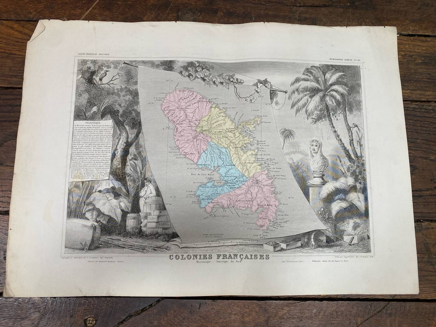 Old illustrated map of French colonies Martinique.