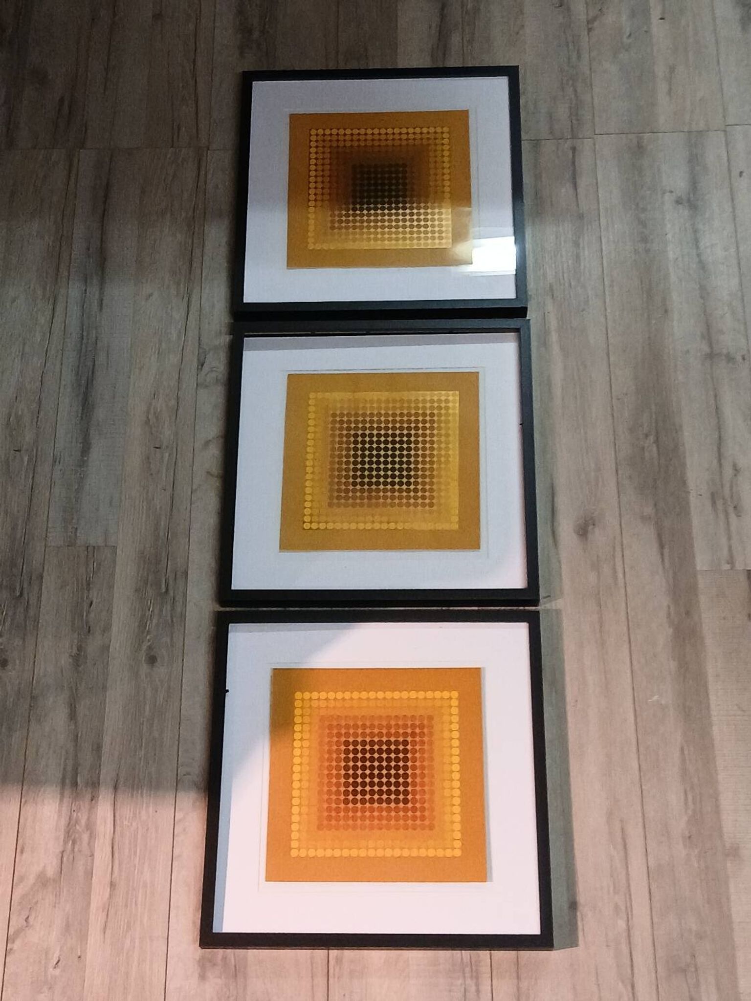 Optical Art Triptych - 3 Vintage Paintings - Victor Vasarely - Frames