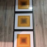 Optical Art Triptych - 3 Vintage Paintings - Victor Vasarely - Frames