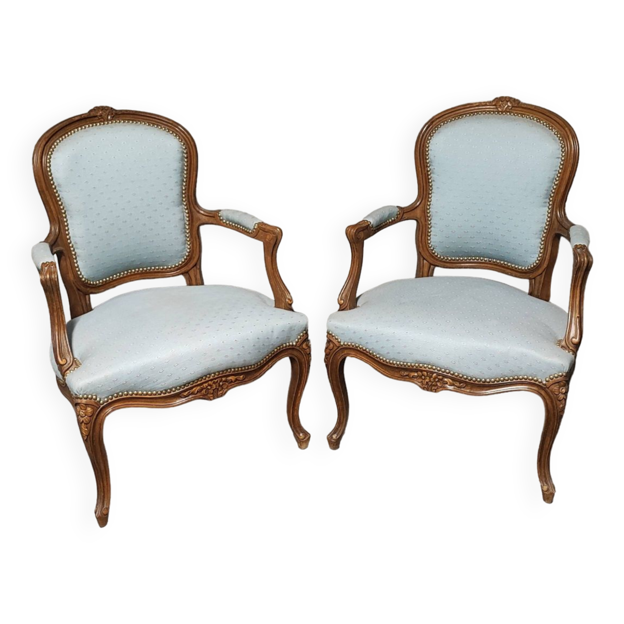 Reupholstered Louis XV convertible armchairs