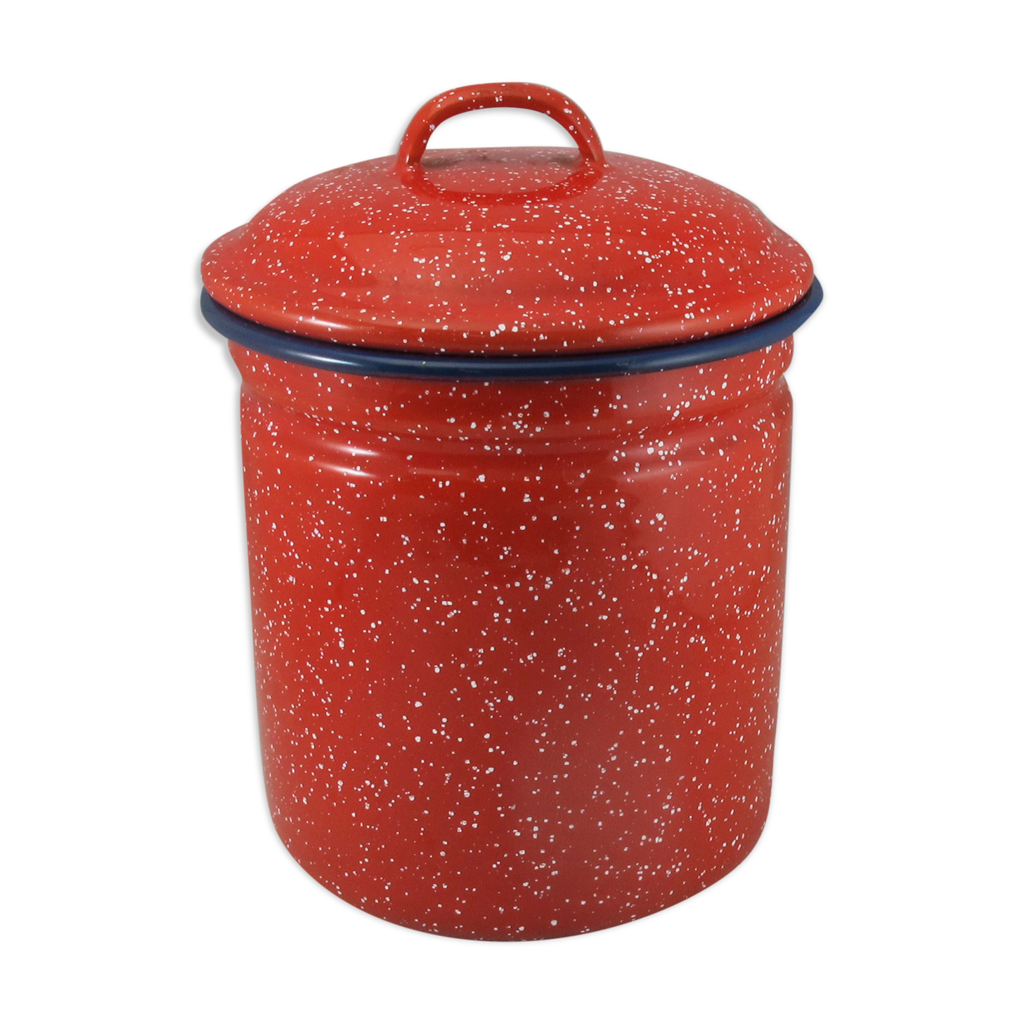 Pot couvercle en métal émaillé vintage