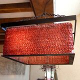 Important Red Glass Bead Chandelier, Murano, Brutalism, c. 1970