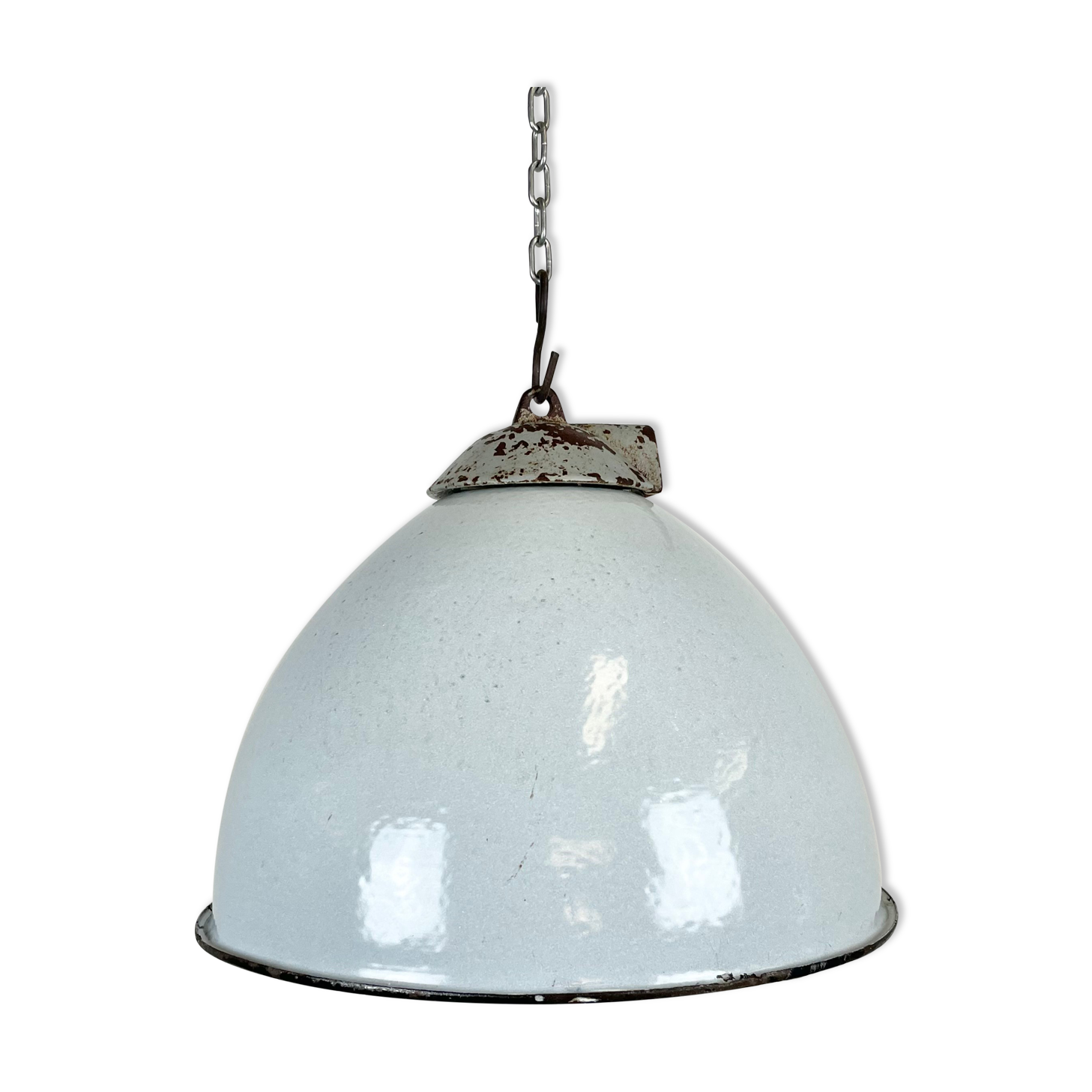 Industrial Grey Enamel Factory Lamp with Cast Iron Top from Zaos, 1960