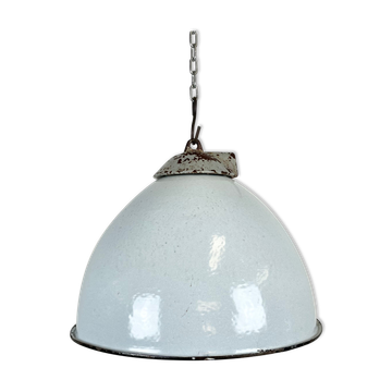 Lampe d’usine en émail gris industriel avec plateau en fonte de Zaos 1960