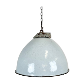 Industrial Grey Enamel Factory Lamp with Cast Iron Top from Zaos, 1960