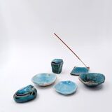 Set of decorative turquoise ceramics "Fond d'Atelier" - N.Lebrun - Belgium 1970s